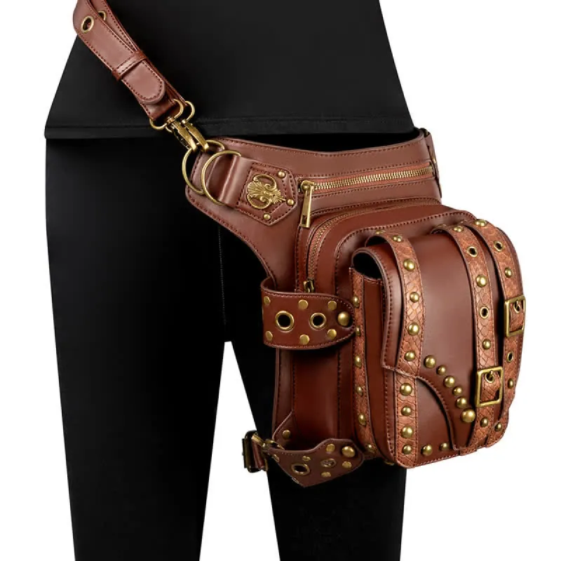 Brown Rock Motorcycle Chain Shoulder Waist Leg Bag sold by FloralTrip