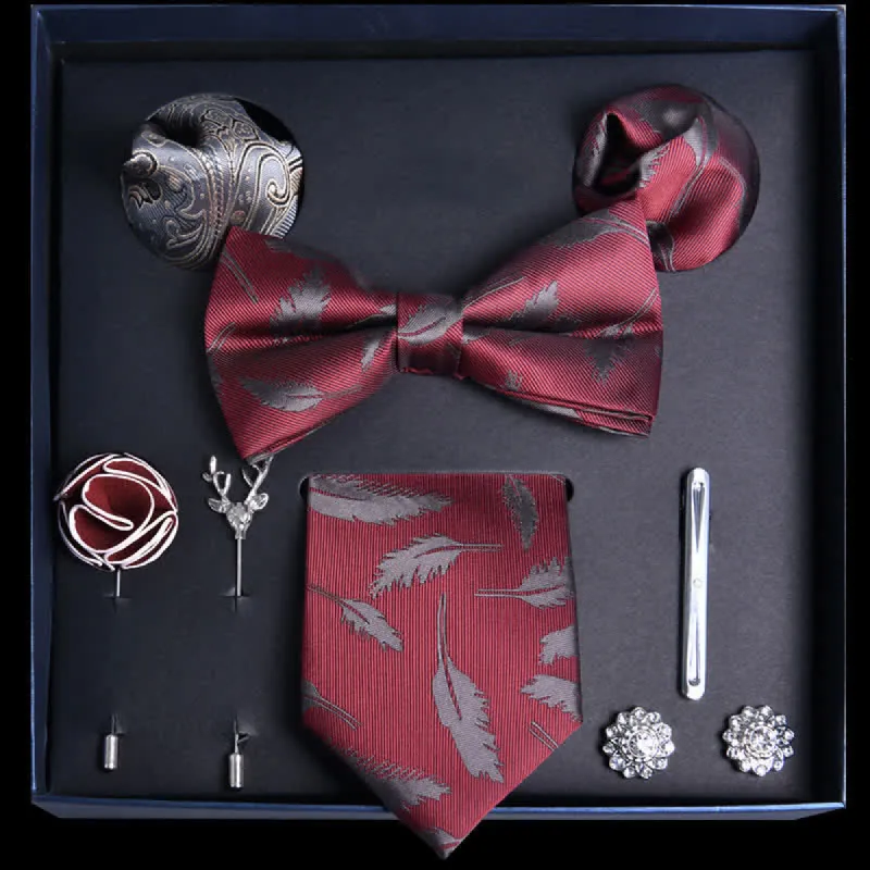 8Pcs DarkRed Leaves Flower Vogue Necktie Bow Ties Gift Box sold by FloralTrip