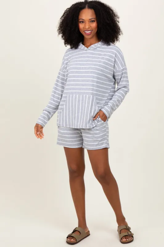 Heather Grey Cozy Striped Ribbed Two-Piece Lounge Set sold by Pinkblush