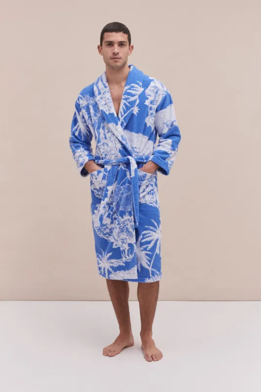 Unisex Towel Robe Loxodonta Print Blue sold by Desmond & Dempsey