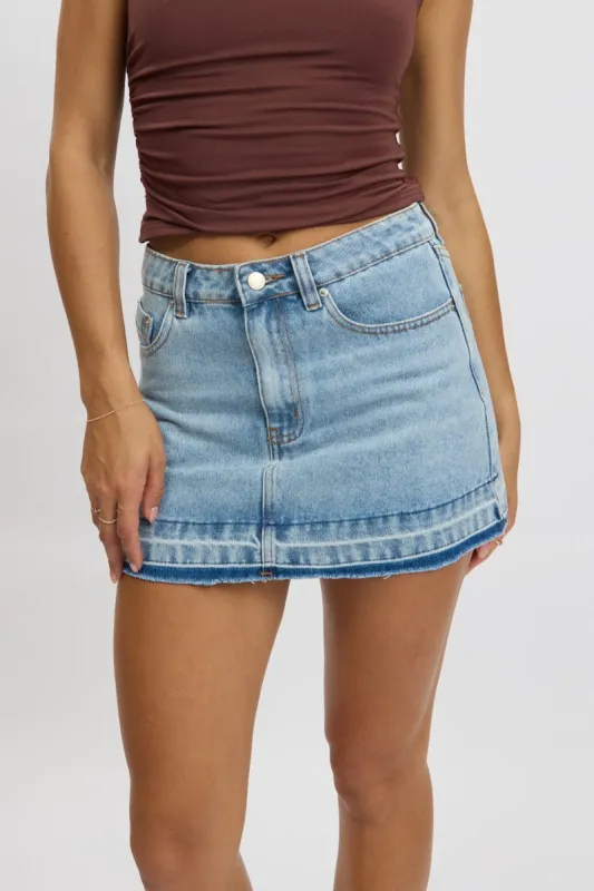 Denim Mini Skirt Mid Rise Let down Hem sold by Ally Fashion