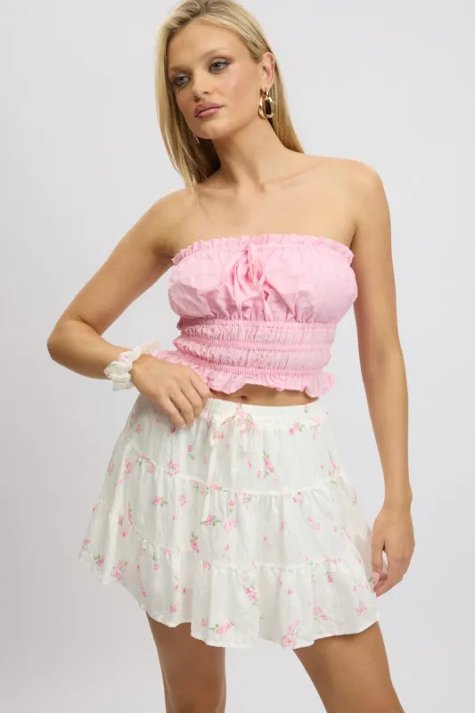 White Ditsy Skater Skirt High Rise Tiered Mini Lined sold by Ally Fashion