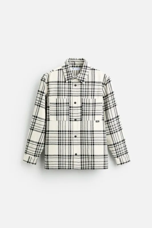 Zara - Checked Flannel Shirt In Beige - Xl - Man sold by Zara