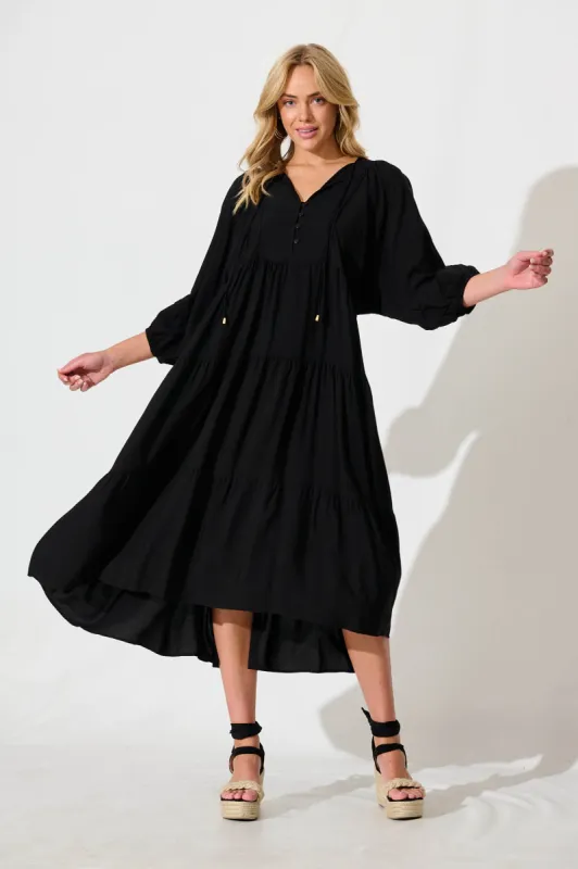 Barrymore Midi Smock Dress in Black sold by St Frock
