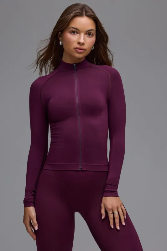 Define Luxe Zip-Up Jacket in Grape sold by Oh Polly