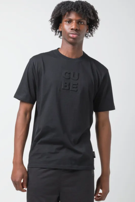 Embossed Cube Slogan T-shirt Black sold by Ackermas