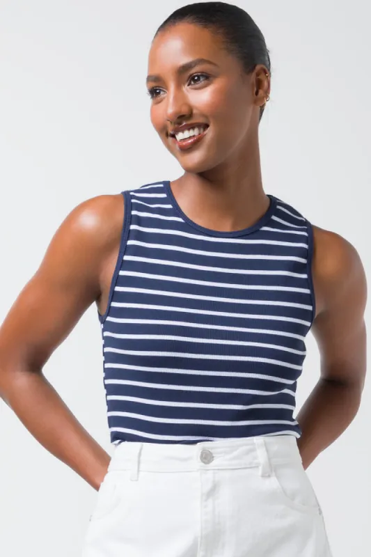 Stripe Rib Cotton Spandex Vest Navy sold by Ackermas