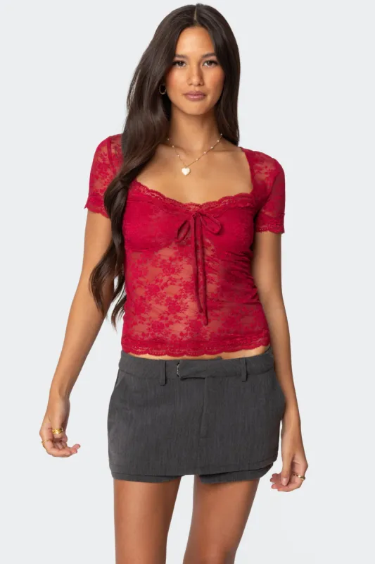 Roxana Sheer Lace Top sold by Edikted
