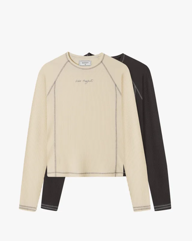 Waffle Long-Sleeve Tee 2 Pack Marshmallow/Black sold by Nude Project