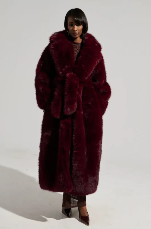 DAYANNE FAUX FUR TRENCH IN WINE sold by AKIRA