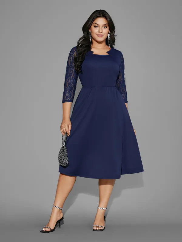 Asymmetrical Neck Lace Patchwork Mesh Dress sold by Bloomchic