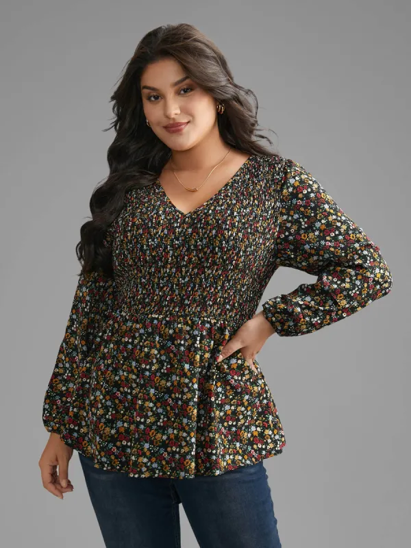 Ditsy Floral V Neck Shirred Blouse sold by Bloomchic