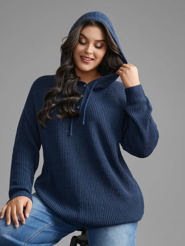 Plain Button Up Hooded Pullover sold by Bloomchic