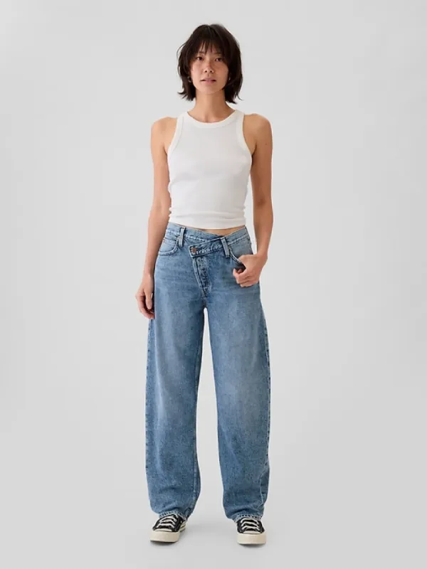 High Rise Crossover Barrel Jeans sold by GAP