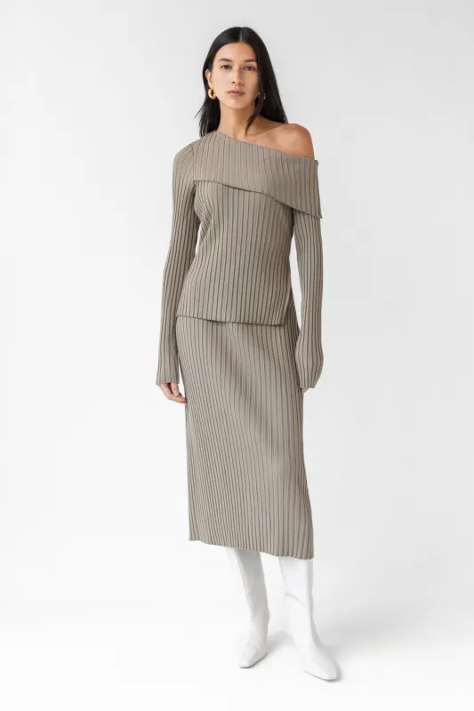 RIBBED KNIT MIDI SKIRT sold by OAK AND FORT