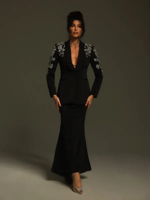 Charelle Long Sleeve Rhinestone Blazer Set sold by Mew Mews