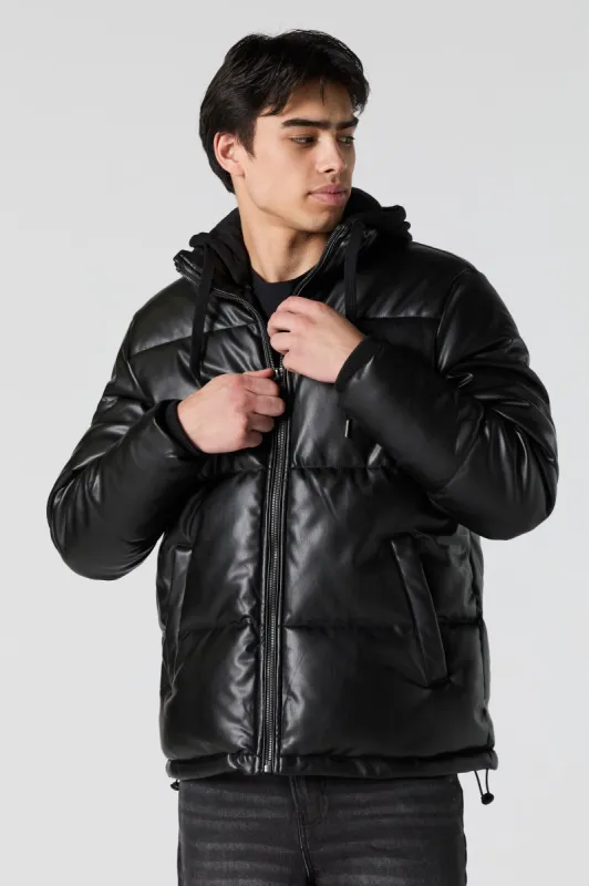 Faux Leather Hooded Puffer Jacket sold by Charlotte Russe