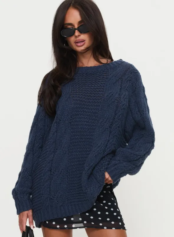 Gabrieal Knit Sweater Navy sold by Princess Polly