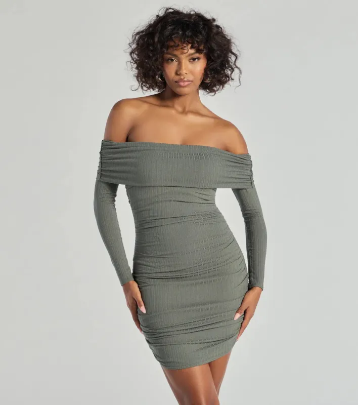 Flawless Style Knit Off-The-Shoulder Long Sleeve Mini Dress sold by Windsor