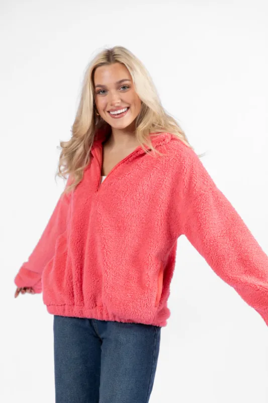 Stay Here Coral Sherpa Pullover SALE sold by Pink Lily