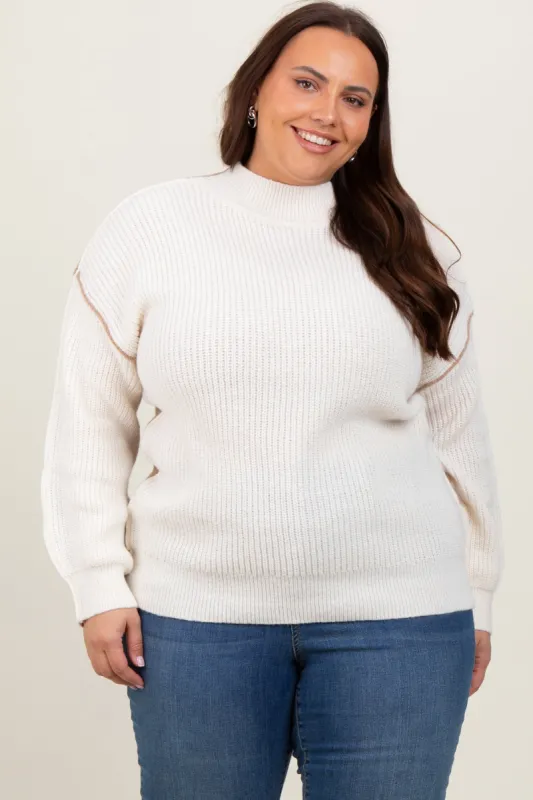 Ivory Mock Neck Colorblock Plus Sweater sold by Pinkblush