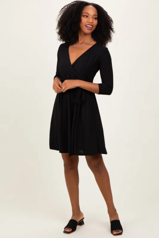 Black 3/4 Sleeve Nursing Sash Tie Wrap Dress sold by Pinkblush