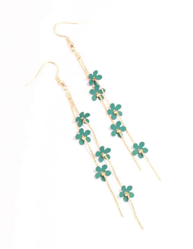 Blue Flower Chain Gold Drop Earrings sold by lovisa