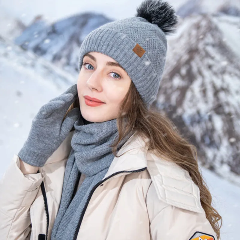 Solid Color Warm Hat, Scarf, and Gloves Set sold by superladystar