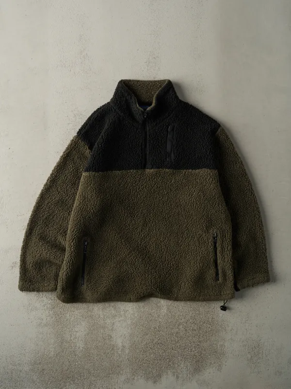 Vintage 90s Green & Black Sherpa Quarter Zip Jacket (XL) sold by Rebalance Vintage