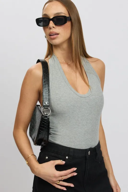 Grey Halter Bodysuit Rib sold by Ally Fashion