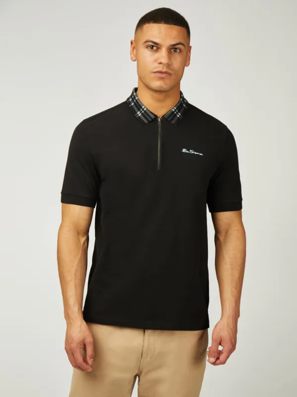 Tartan Collar Polo - Black sold by Ben Sherman