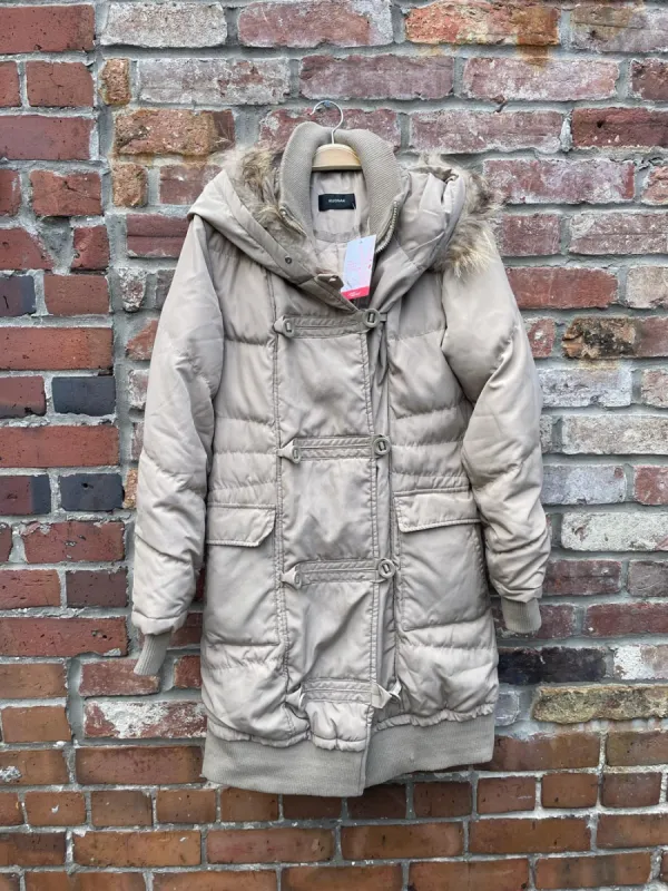 rudsak neutral toggle down parka w fur trim sold by Good Market Thrift Store