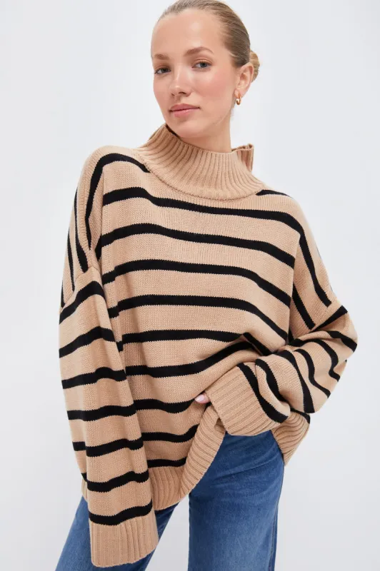 Soft Taupe and Black Oversized Funnel Neck Sweater sold by Tuckernuck