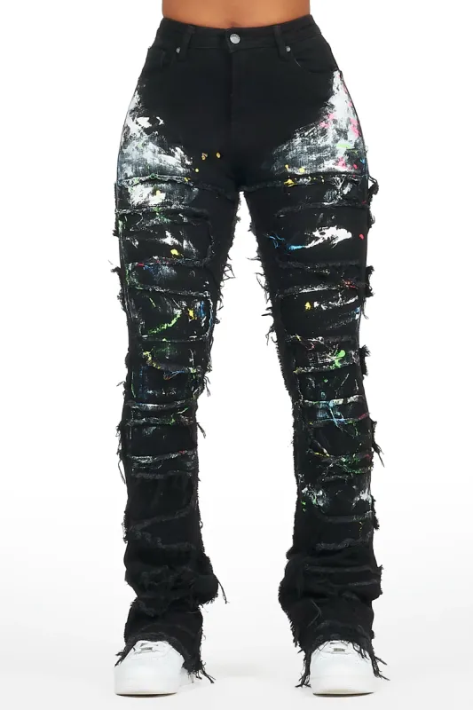 Sammia Black Painted Stacked Flare Jean sold by Rockstar Original