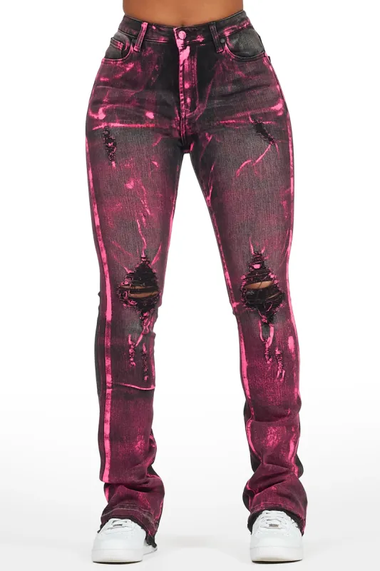 Keenana Black Painted Stacked Flare Jean sold by Rockstar Original