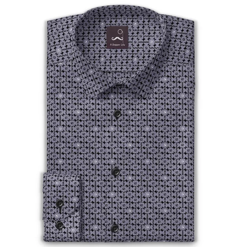 Pure Cotton - Semi-Spread Collar - Long Sleeve - Lavender Matrix sold by Airthreads