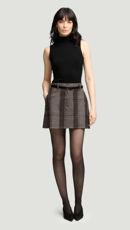Mini Tailored Skirt in Viscose Blend | Coffee/Beige Plaid sold by Argent