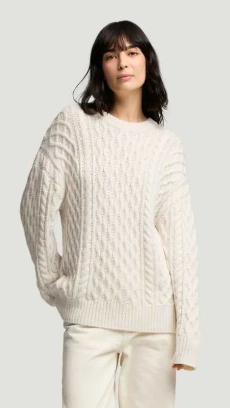 Oversized Cable Sweater in Wool Nylon | Cream sold by Argent