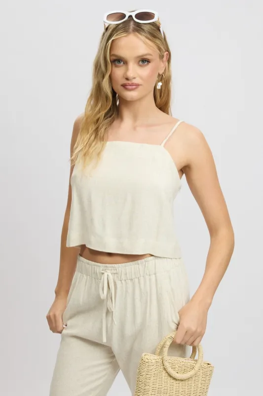 Beige Cami Top Sleeveless Linen Blend sold by Ally Fashion