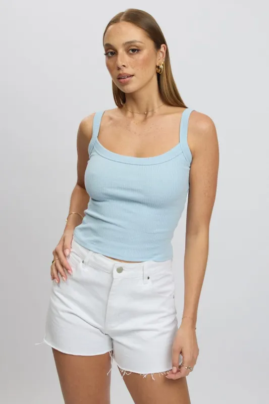 Blue Singlet Scoop Neck Rib sold by Ally Fashion