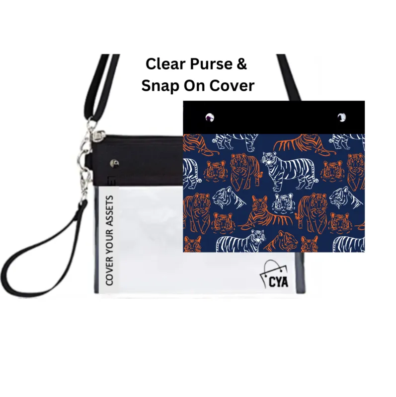 Navy w Wh & Orange Tigers - Wide - Purse & Cover sold by CYA - Cover Your Assets