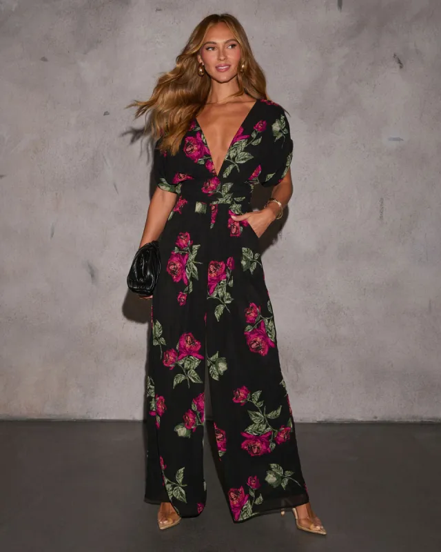 Santana Plunging Neckline Floral Jumpsuit sold by Vici