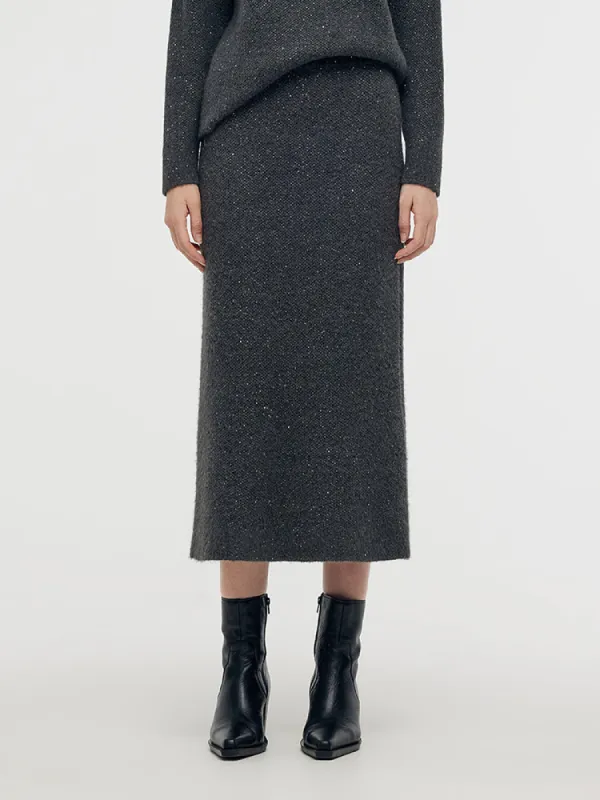 Mohair Wool Blend Sequins Women Midi Skirt sold by Goelia