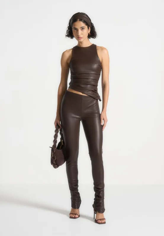 Clara - Leather Angled Waistband Leggings - Brown sold by Maniere De Voir