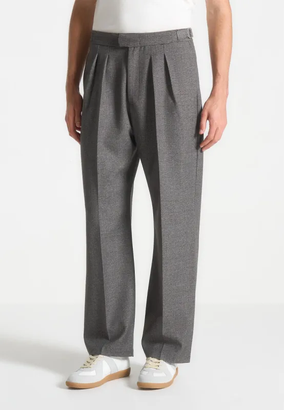 Pierre - Relaxed Fit Textured Tailored Trousers - Grey sold by Maniere De Voir