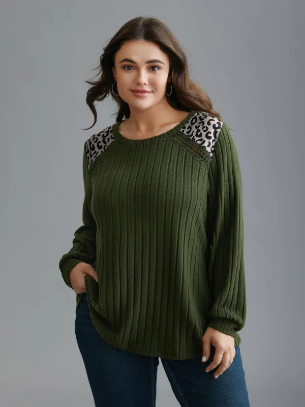 Leopard Shoulders Stretchy Textured T-shirt sold by Bloomchic