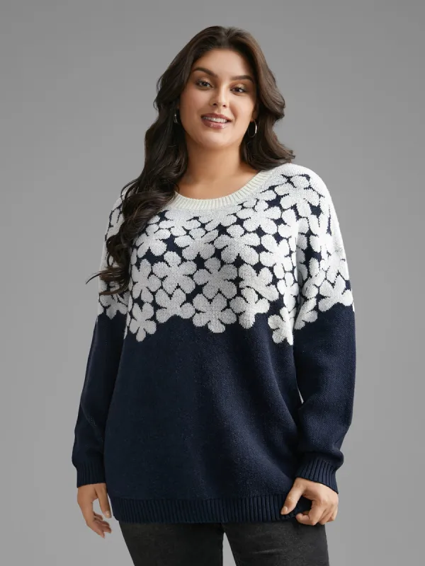 Floral Contrast Patchwork Drop Shoulder Pullover sold by Bloomchic