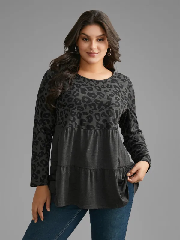Leopard Print Ruffle Layered Hem Jersey Top sold by Bloomchic