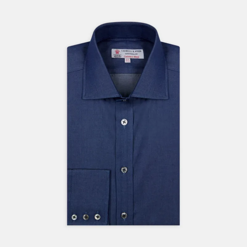 Dark Blue Denim-Cashmere Shirt with Regent Collar and 3-Button Cuffs sold by Turnbull & Asser