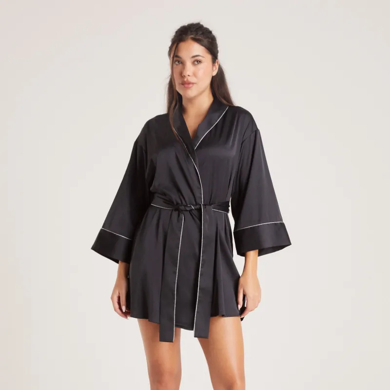 Sparkle Satin Robe - Black sold by Lounge Underwear